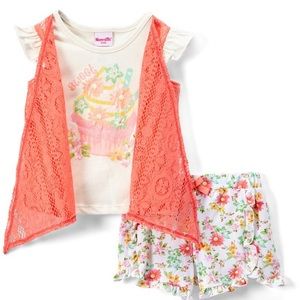 Nannette Matching Sets - SALE Pink Floral Shrug Layered Tee & shorts Nannette Matching Sets - SALE Pink Floral Shrug Layered Tee & shorts